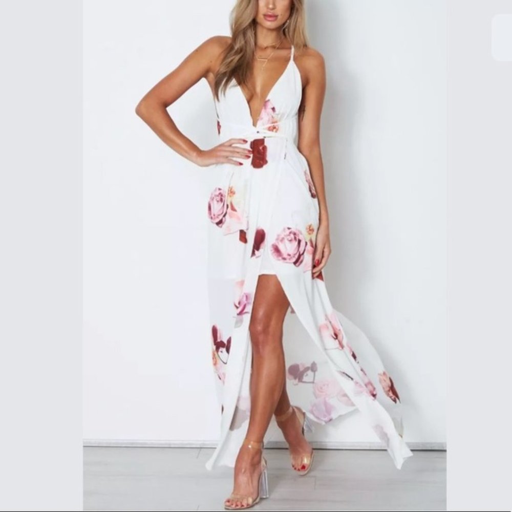 Hello molly fashion flowy white maxi dress small